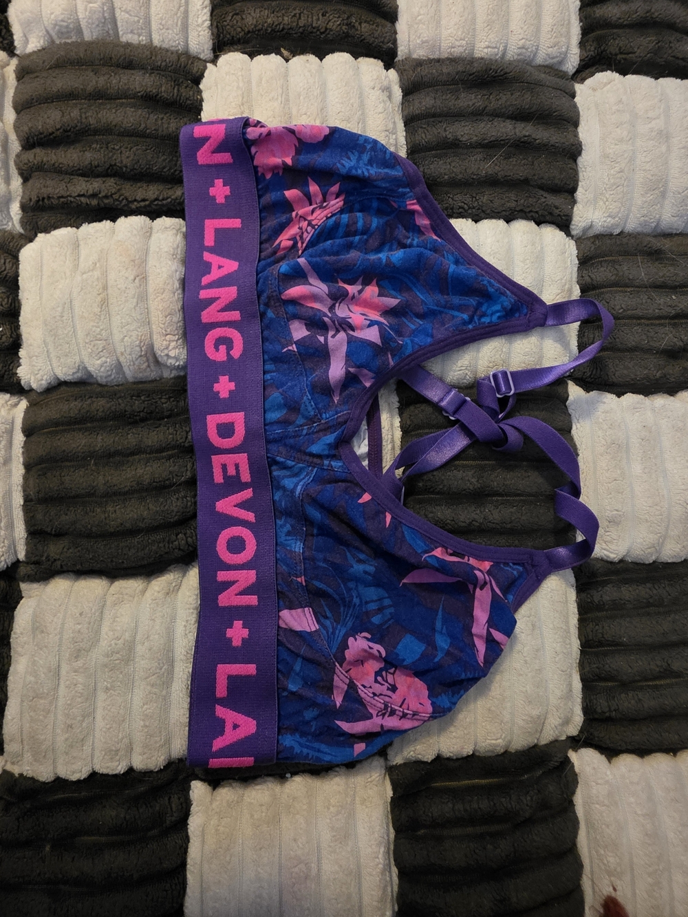 Purple Floral Sports Bra with Pink Accents